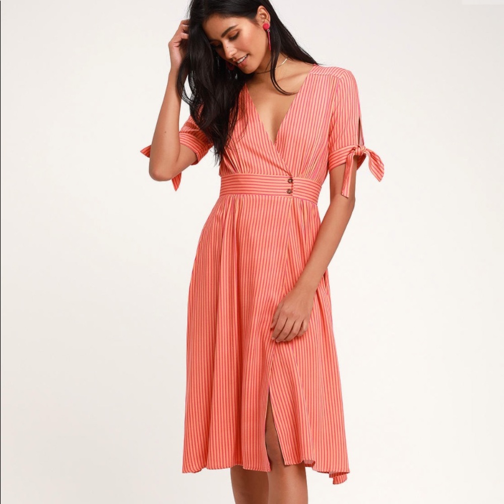 Lulus Striped Wrap Midi Dress